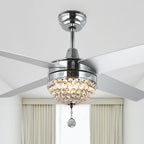 52 Inch Crystal Ceiling Fan with LED Light and Remote Control, 3-Speed Reversible Modern Chandelier Fan for Living Room