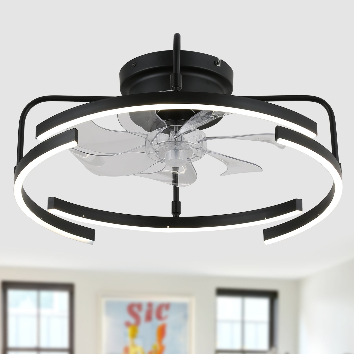 DC2027-20" DIY Shape Flush Mounted LED Ceiling Fan, with Remote and Light Kit Included, DC Motor, 6 Speeds