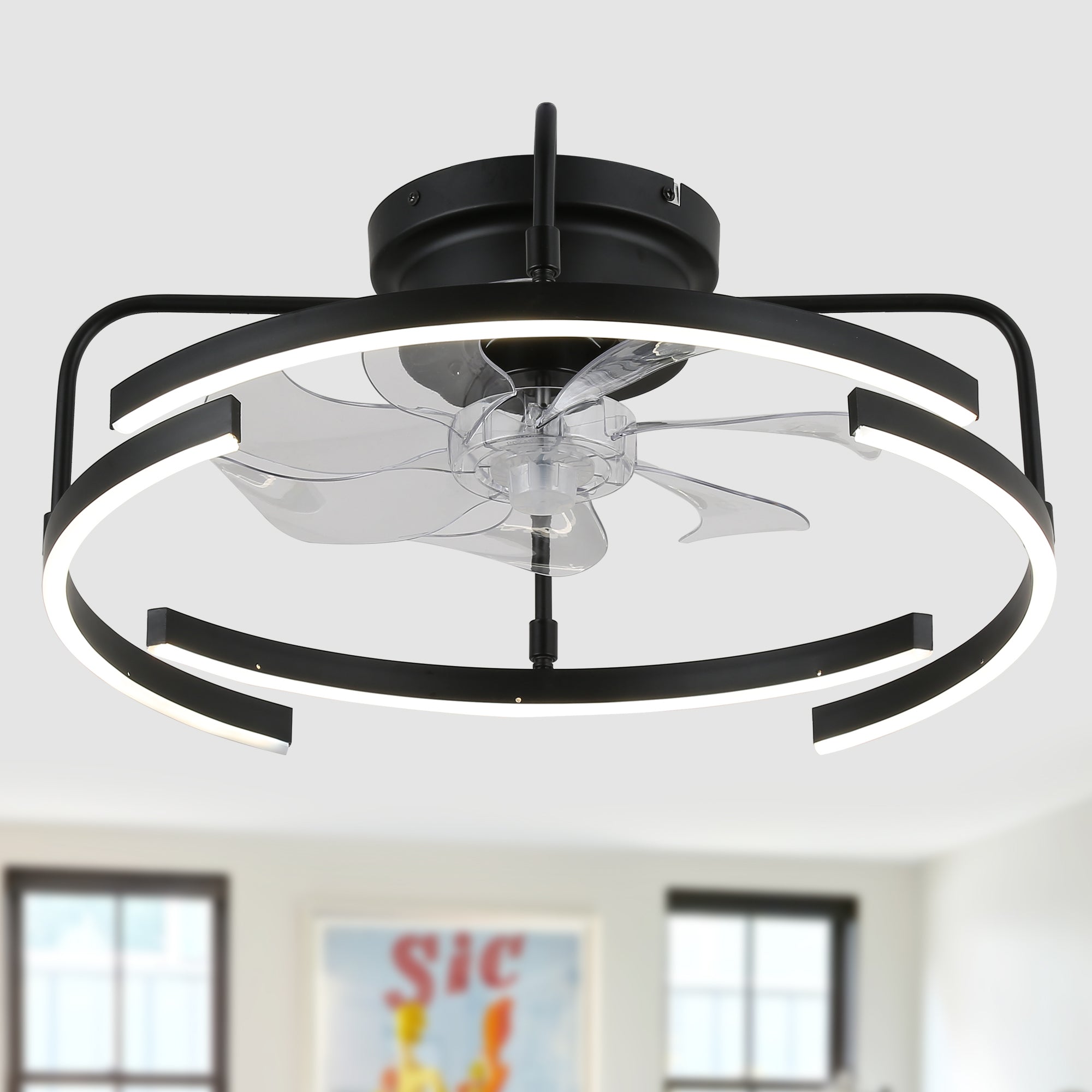 DC2027-BellaDepot 19.7" DIY Shape Flush Mounted LED Reversible Ceiling Fan with Remote and Light Kit Included