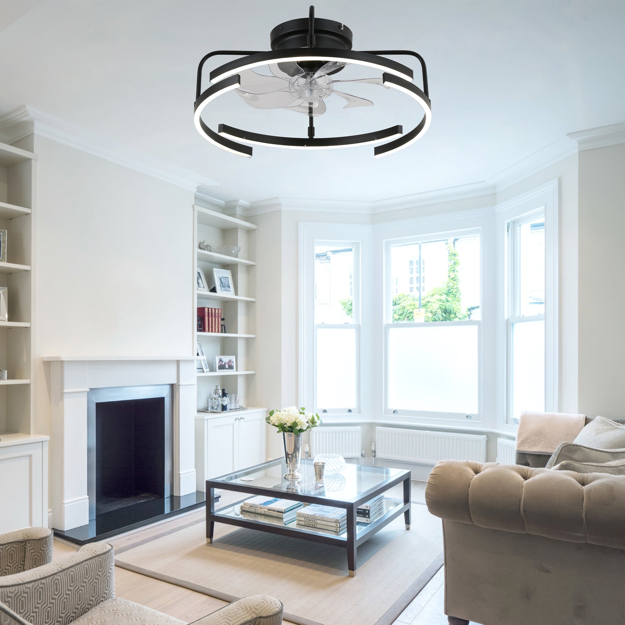 DC2027-BellaDepot 19.7" DIY Shape Flush Mounted LED Reversible Ceiling Fan with Remote and Light Kit Included