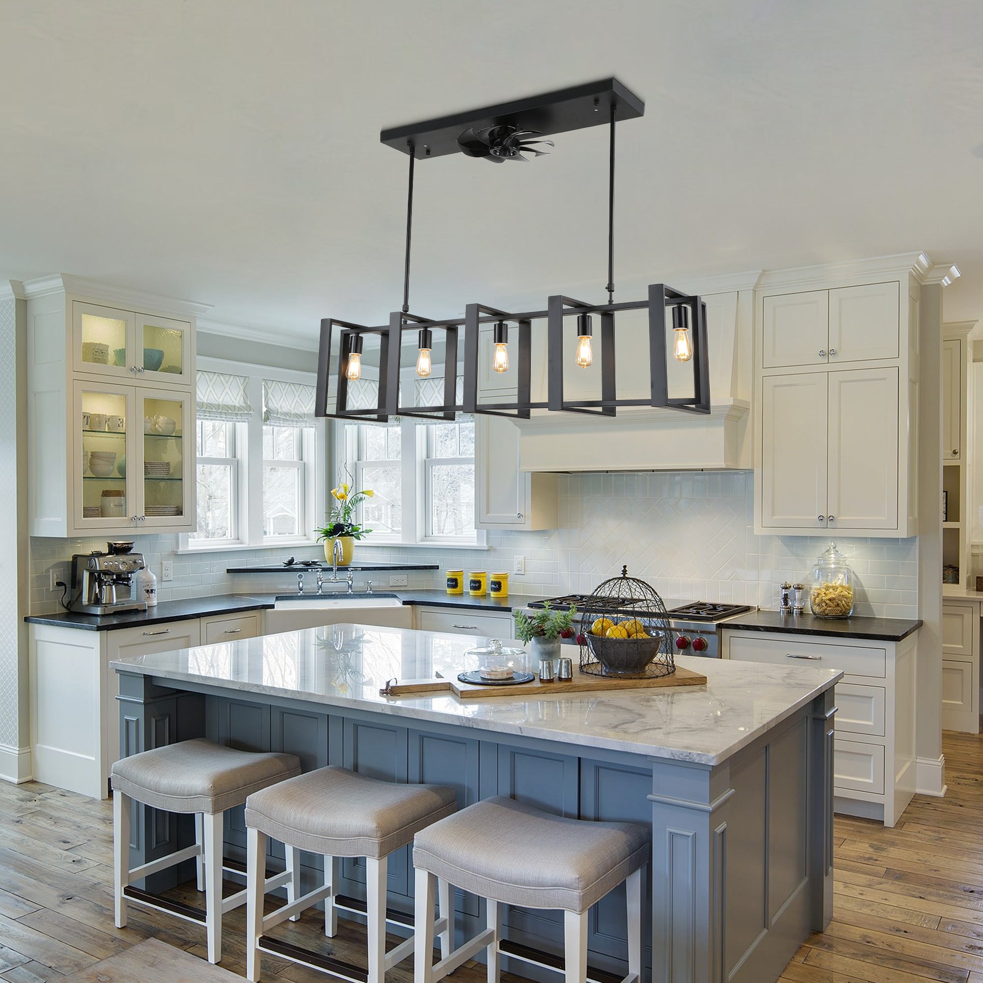 CT1001-BellaDepot 47.2" Industrial Reversible Kitchen Island Ceiling Fan with Remote and Lights