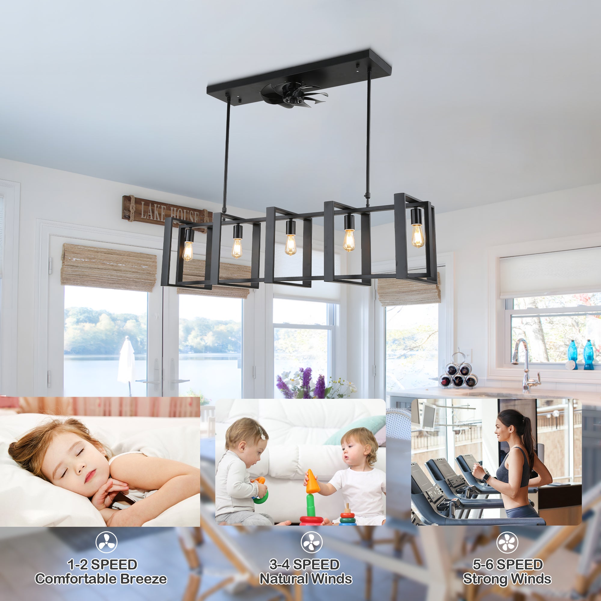 CT1001-BellaDepot 47.2" Industrial Reversible Kitchen Island Ceiling Fan with Remote and Lights