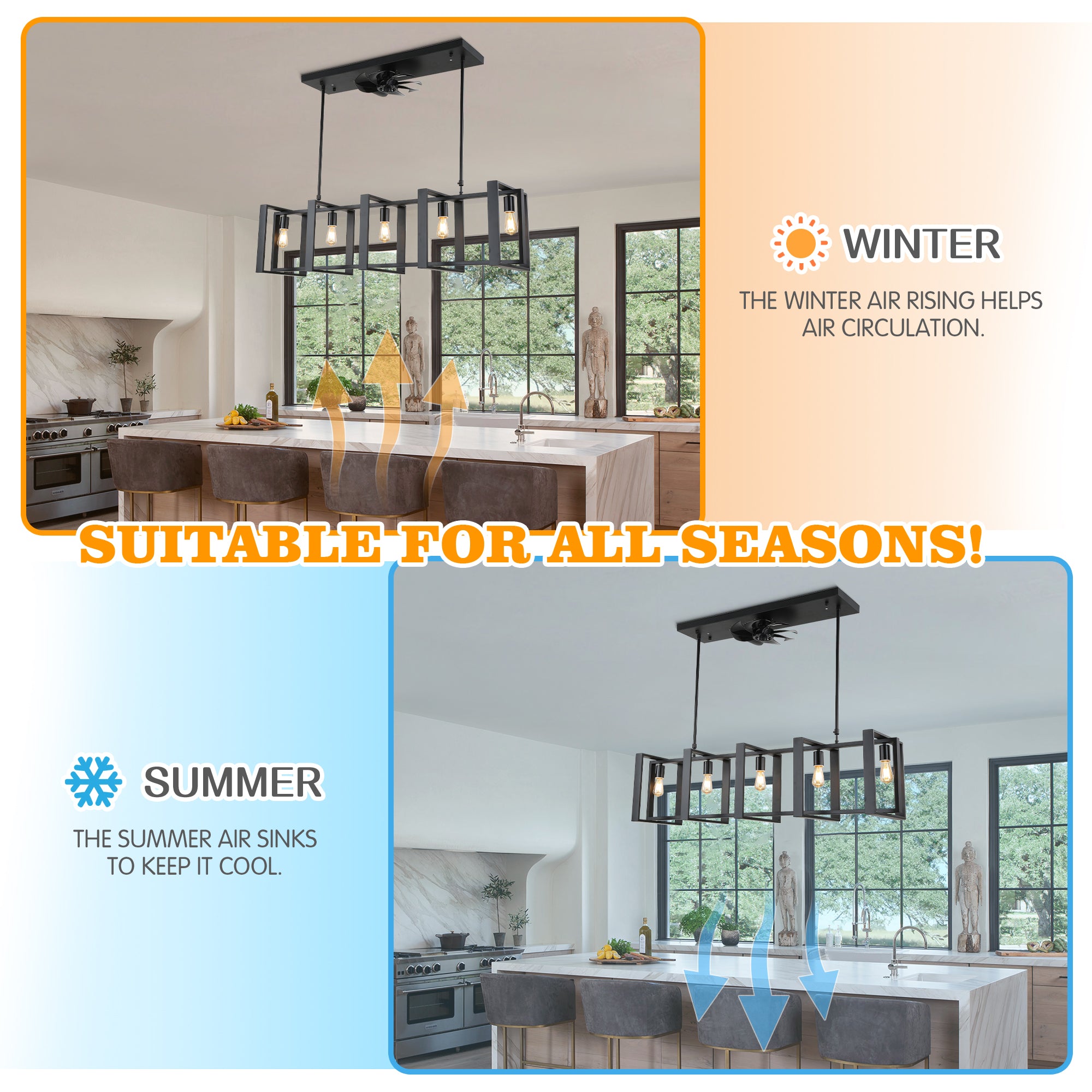 CT1001-BellaDepot 47.2" Industrial Reversible Kitchen Island Ceiling Fan with Remote and Lights