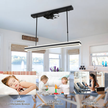 CT1003-39.4" Contemporary Black Color LED Ceiling Fan, with Remote and LED Light Kit Included, Creative Chandelier Lighting