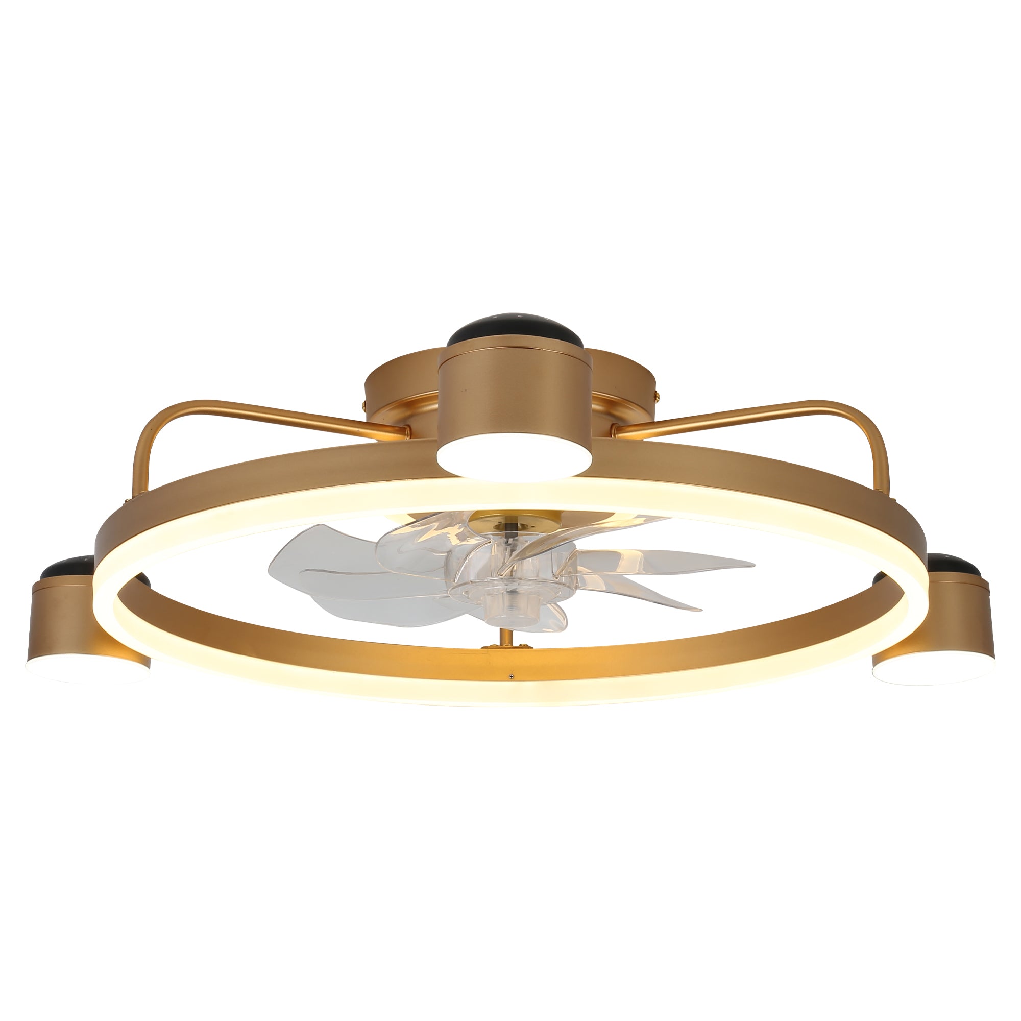 28 Inch Modern Black/Gold Smart Flush Mount Ceiling Fan with Dimmable LED Light and Remote, 6 Speeds DC Motor Low Profile Ceiling Fan