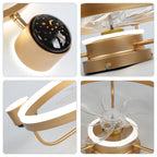 28 Inch Modern Black/Gold Smart Flush Mount Ceiling Fan with Dimmable LED Light and Remote, 6 Speeds DC Motor Low Profile Ceiling Fan