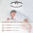 20 Inch Modern Smart Flush Mount Ceiling Fan with Dimmable LED Light and Remote, 6 Speeds DC Motor Reversible Bladeless Celing Fan for Bedroom