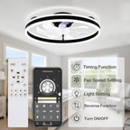 20 Inch Modern Smart Flush Mount Ceiling Fan with Dimmable LED Light and Remote, 6 Speeds DC Motor Reversible Bladeless Celing Fan for Bedroom
