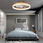 20 Inch Black/Gold/White Modern Flush Mount Ceiling Fan with Dimmable LED Light and Remote Control, 6 Speeds Bladeless Low Profile Ceiling Fan