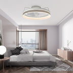 20 Inch Black/Gold/White Modern Flush Mount Ceiling Fan with Dimmable LED Light and Remote Control, 6 Speeds Bladeless Low Profile Ceiling Fan