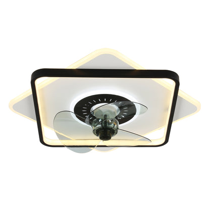 20 in. Indoor Square Low Profile Black Dimmable Ceiling Fan with Integrated LED Light and Smart App Control