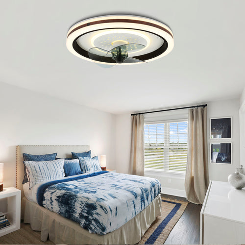 19 Inch Modern Smart Flush Mount Ceiling Fan with Dimmable LED Light and Remote, 6 Speeds DC Motor Reversible Ceiling Fan for Low Profile