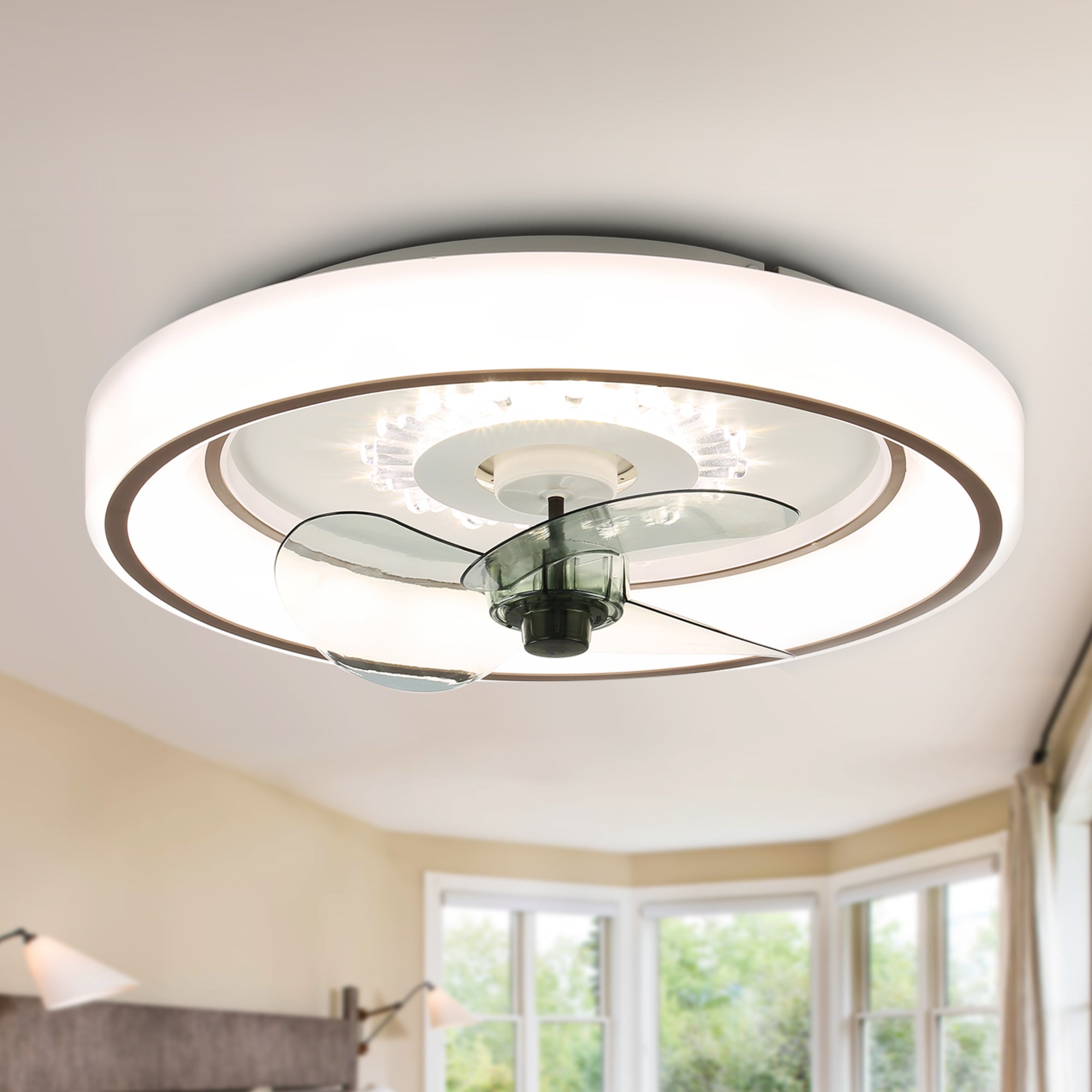 DC2011-BellaDepot 18.5" Urban Modern Flush Mount Reversible Ceiling Fan with LED Light Kit Included and Remote