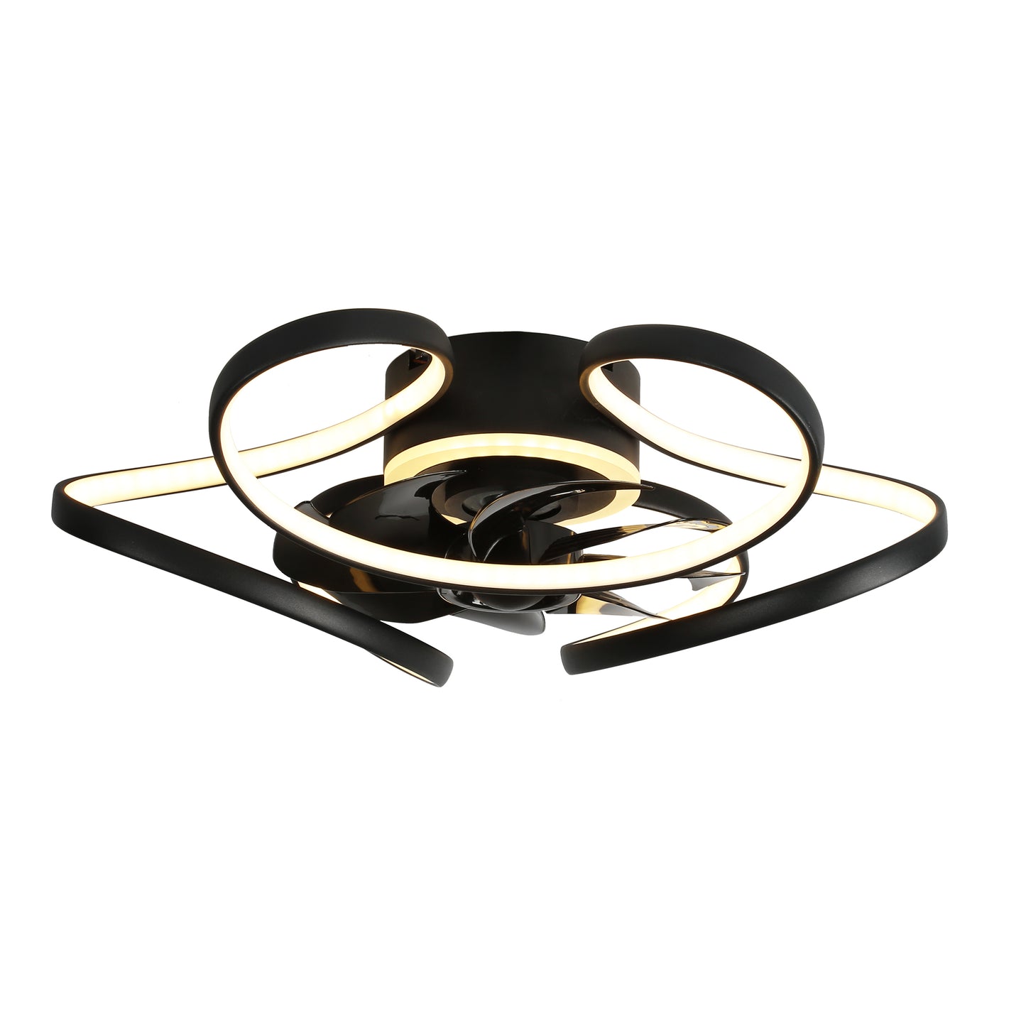 DC2203- 22" Black/Gold/Brown Low Profile Flush Mounted Ceiling Fan, with LED Light Kit Included and Remote