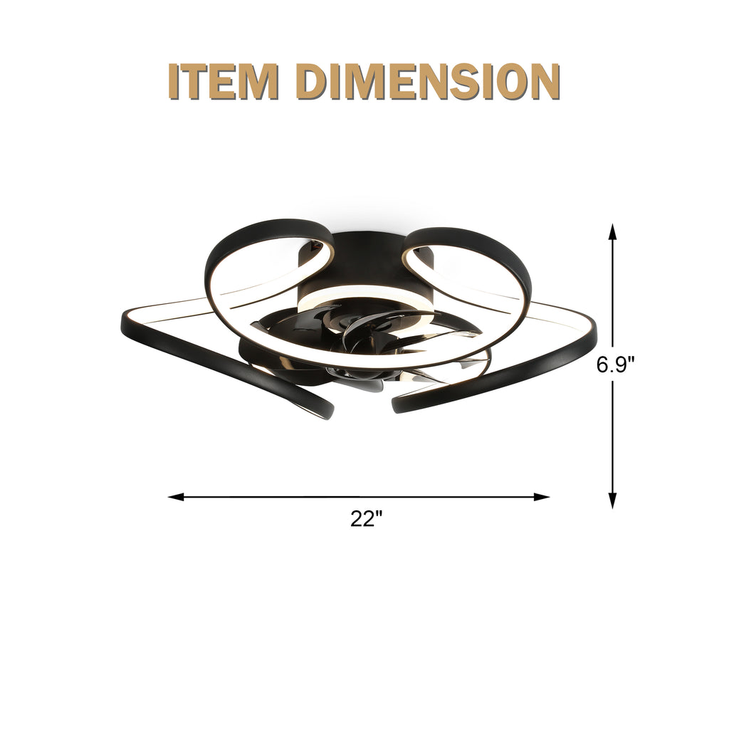 22 Inch Modern Smart Flush Mount Ceiling Fan with LED Lights and Remote, 6 Speeds DC Motor Bladeless Ceiling Fan for Low Profile