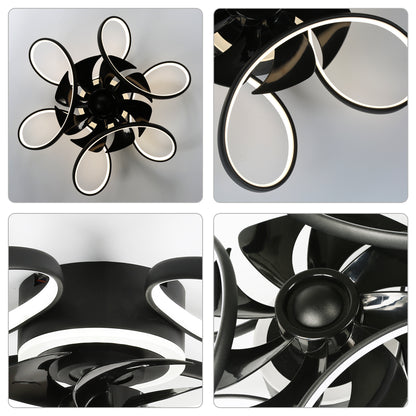 DC2203- 22" Black/Gold/Brown Low Profile Flush Mounted Ceiling Fan, with LED Light Kit Included and Remote