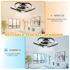 22 Inch Modern Smart Flush Mount Ceiling Fan with LED Lights and Remote, 6 Speeds DC Motor Bladeless Ceiling Fan for Low Profile