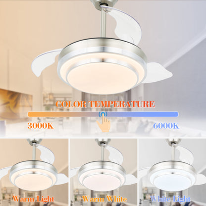 36" Dimmable Ceiling Fan with LED Light and Remote Retractable Blades