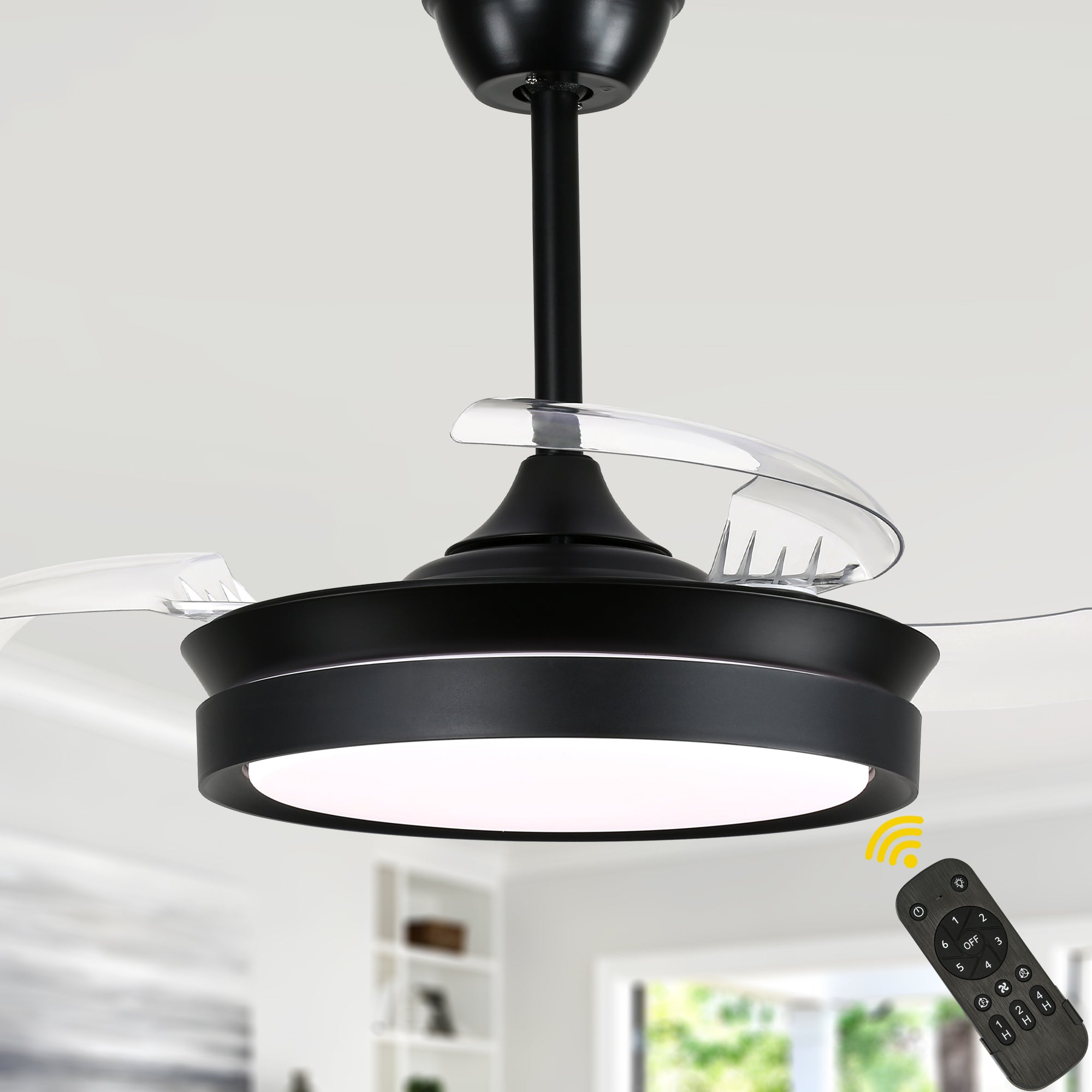 DC3605-BellaDepot 36" Gold/Black/White Finish Retractable Ceiling Fan with Remote and LED Light Kit Included, CCT Dimmable Ceiling Fan