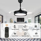36 Inch Black/Gold/White Modern Smart Retractable Ceiling Fan with LED Light and Remote, 6 Speeds DC Motor Bladeless Ceiling Fan