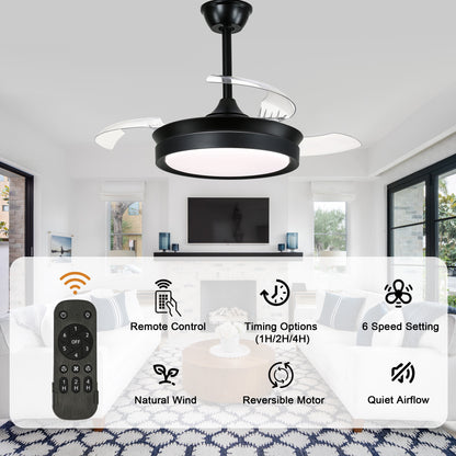 DC3605-BellaDepot 36" Gold/Black/White Finish Retractable Ceiling Fan with Remote and LED Light Kit Included, CCT Dimmable Ceiling Fan