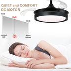 36 Inch Black/Gold/White Modern Smart Retractable Ceiling Fan with LED Light and Remote, 6 Speeds DC Motor Bladeless Ceiling Fan