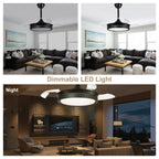 36 Inch Black/Gold/White Modern Smart Retractable Ceiling Fan with LED Light and Remote, 6 Speeds DC Motor Bladeless Ceiling Fan