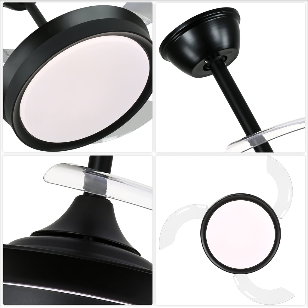 36 Inch Black/Gold/White Modern Smart Retractable Ceiling Fan with LED Light and Remote, 6 Speeds DC Motor Bladeless Ceiling Fan