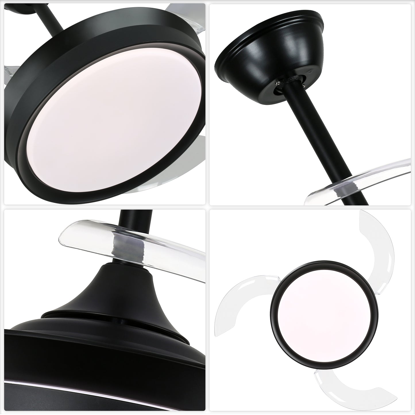 DC3605-BellaDepot 36" Gold/Black/White Finish Retractable Ceiling Fan with Remote and LED Light Kit Included, CCT Dimmable Ceiling Fan