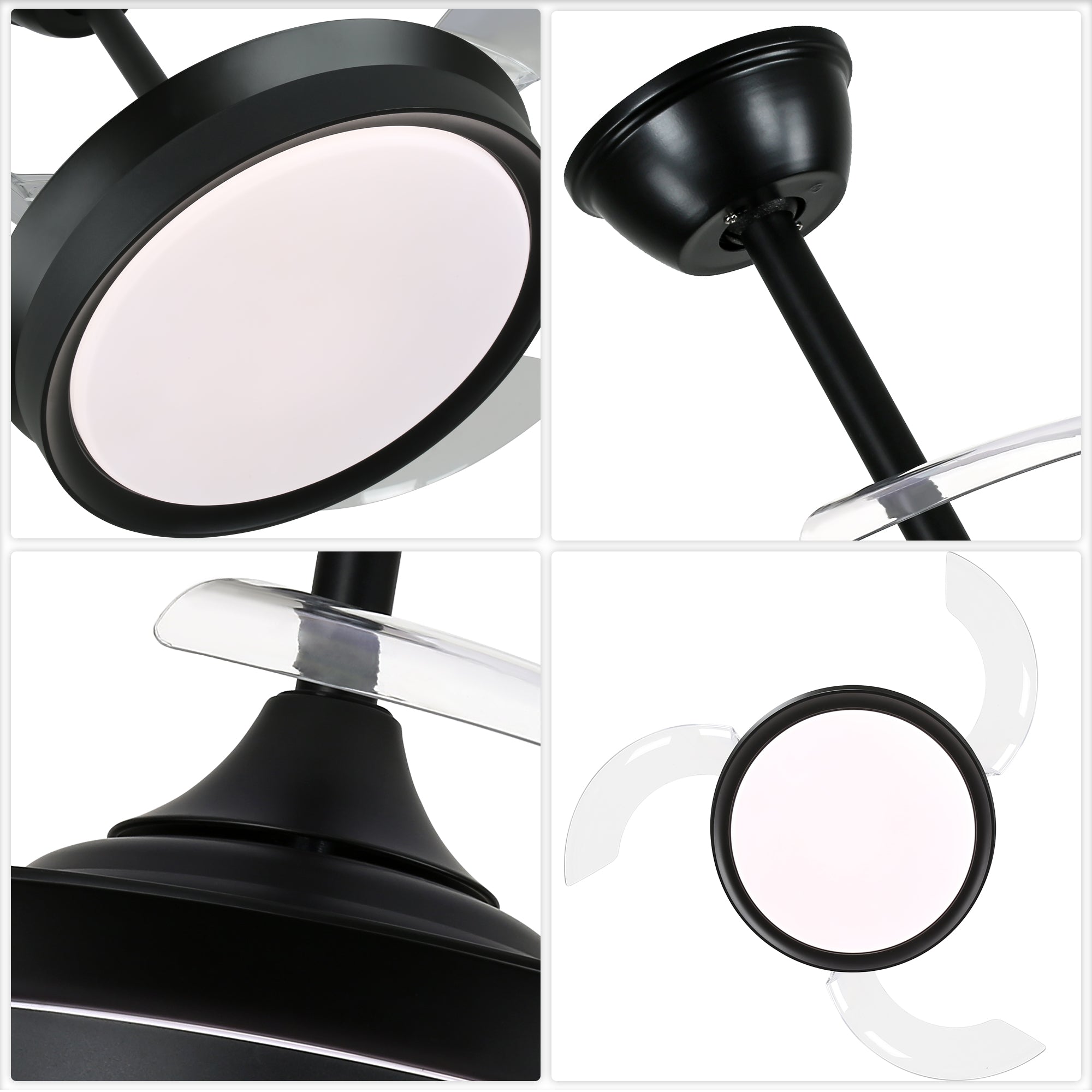 36 Inch Black/Gold/White Modern Smart Retractable Ceiling Fan with LED Light and Remote, 6 Speeds DC Motor Bladeless Ceiling Fan