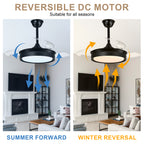 36 Inch Black/Gold/White Modern Smart Retractable Ceiling Fan with LED Light and Remote, 6 Speeds DC Motor Bladeless Ceiling Fan