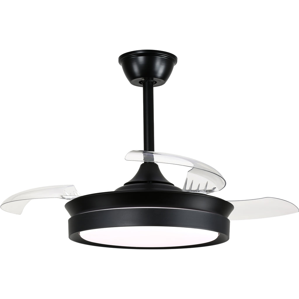 36 Inch Black/Gold/White Modern Smart Retractable Ceiling Fan with LED Light and Remote, 6 Speeds DC Motor Bladeless Ceiling Fan
