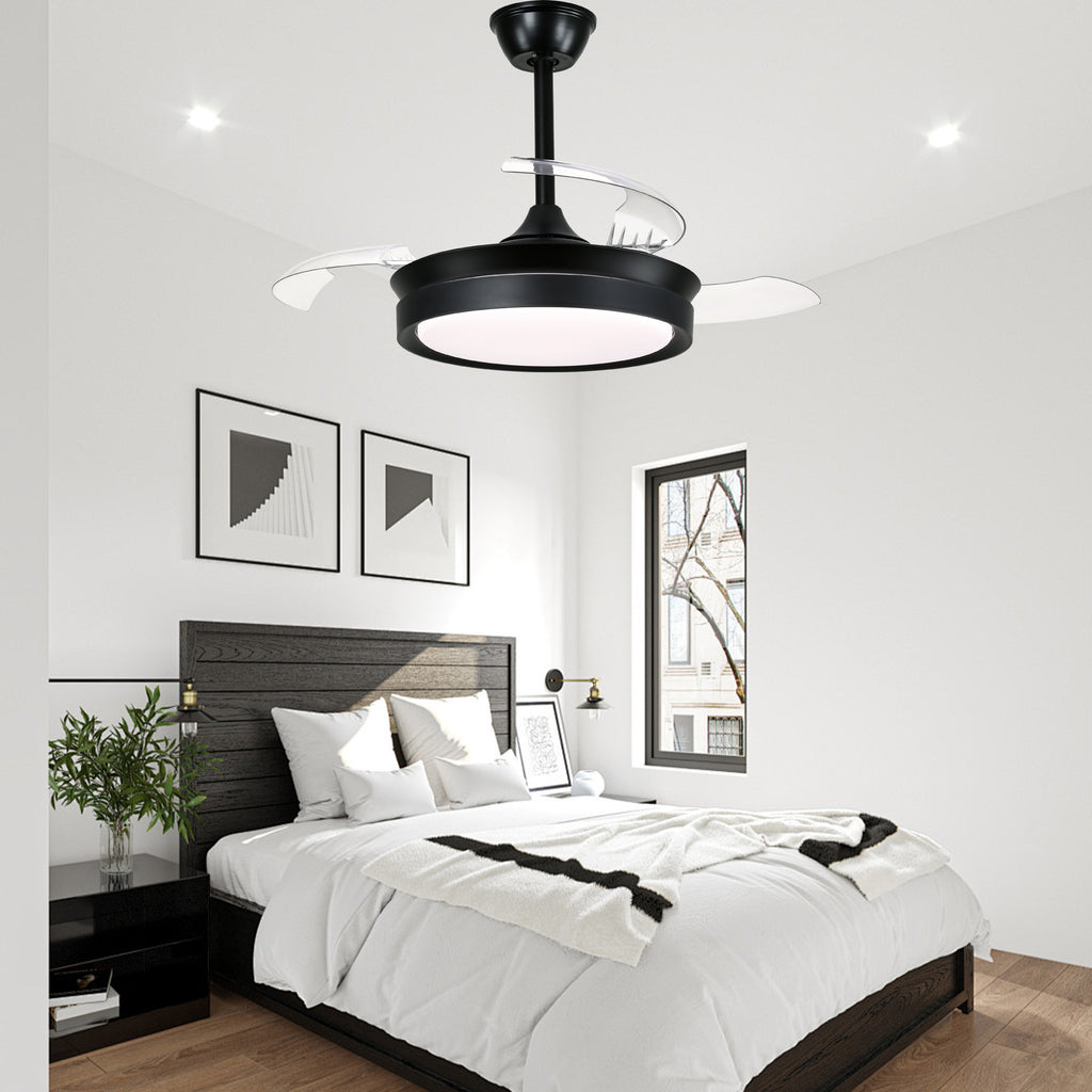 36 Inch Black/Gold/White Modern Smart Retractable Ceiling Fan with LED Light and Remote, 6 Speeds DC Motor Bladeless Ceiling Fan