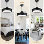 36 Inch Black/Gold/White Modern Smart Retractable Ceiling Fan with LED Light and Remote, 6 Speeds DC Motor Bladeless Ceiling Fan