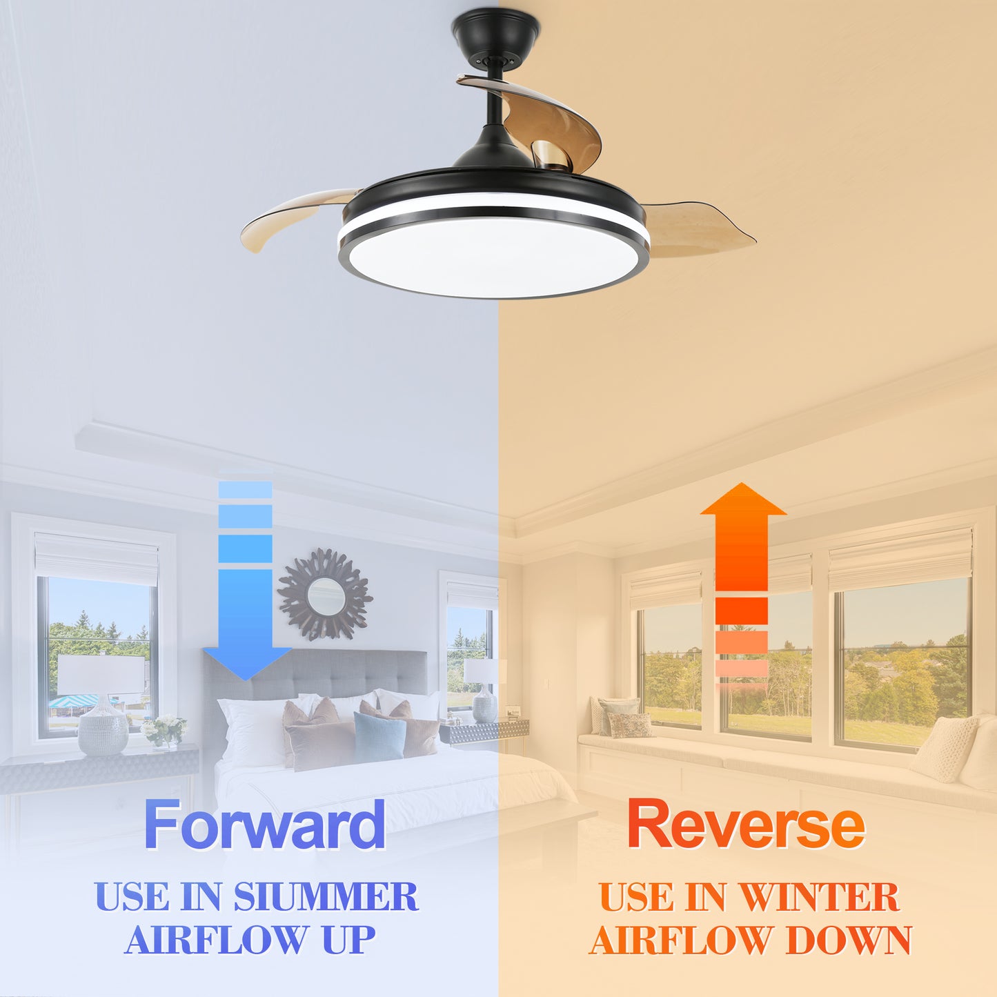 42 in. Dimmable LED Ceiling Fan with Retractable Blade and Remote Control
