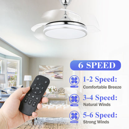 42 in. Dimmable LED Ceiling Fan with Retractable Blade and Remote Control
