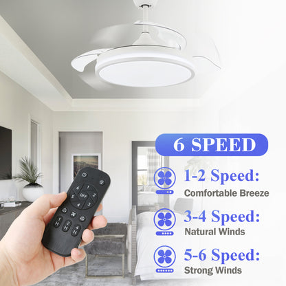 42 in. Dimmable LED Ceiling Fan with Retractable Blade and Remote Control