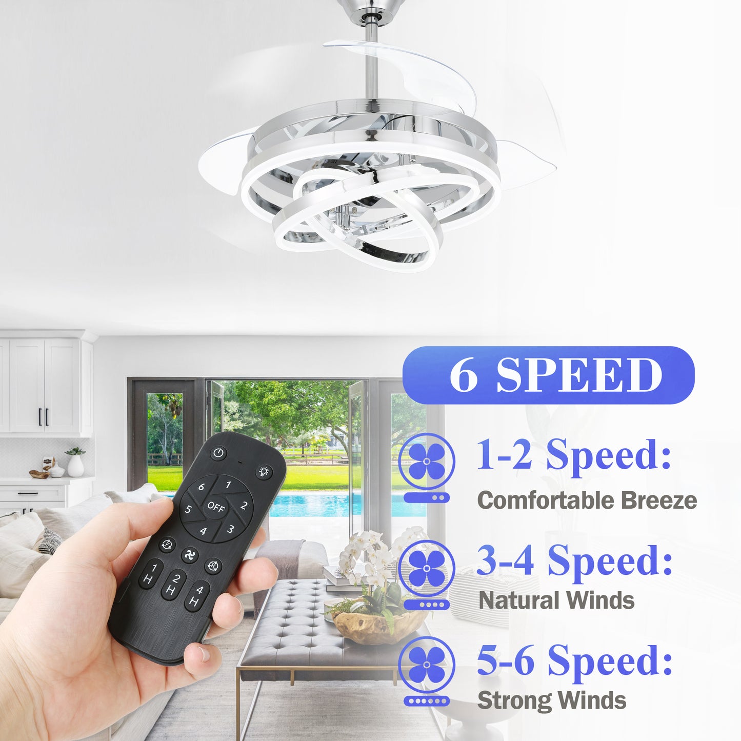 36 in. LED Reversible Ceiling Fan with Remote 6-Speed Retractable Ceiling Fan