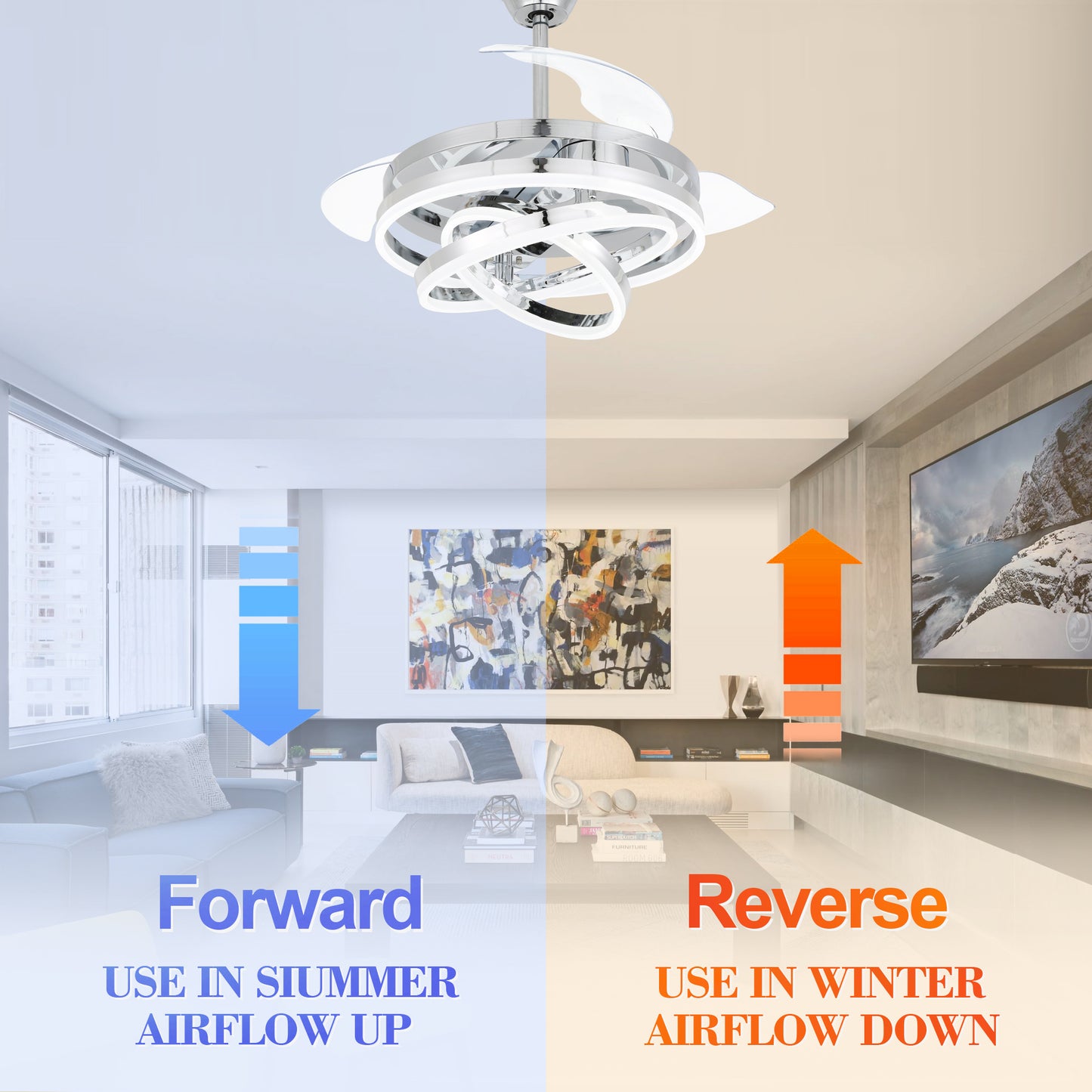 36 in. LED Reversible Ceiling Fan with Remote 6-Speed Retractable Ceiling Fan