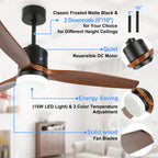 52 Inch 3 Wooden Blades Ceiling Fan with Dimmable LED Light and Remote, 6 Speeds DC Motor Reversible Ceiling Fan for Living Room
