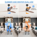 52 Inch 3 Wooden Blades Ceiling Fan with Dimmable LED Light and Remote, 6 Speeds DC Motor Reversible Ceiling Fan for Living Room