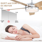 52 Inch Modern Black/Chrome Ceiling Fan with Dimmable LED Lights and Remote Control, 6 Speeds DC Motor Reversible Ceiling Fan for Large Room
