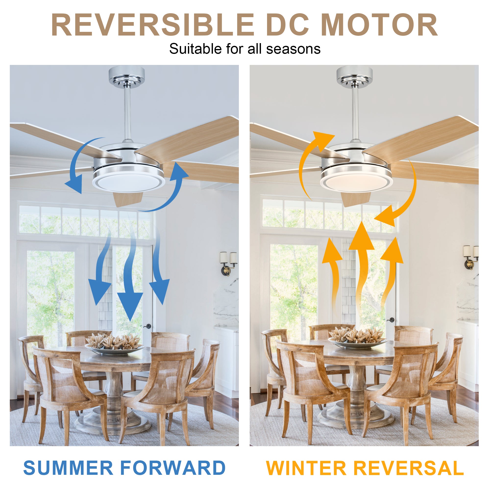 52 Inch Modern Black/Chrome Ceiling Fan with Dimmable LED Lights and Remote Control, 6 Speeds DC Motor Reversible Ceiling Fan for Large Room
