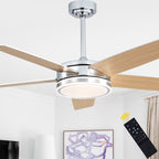 52 Inch Modern Black/Chrome Ceiling Fan with Dimmable LED Lights and Remote Control, 6 Speeds DC Motor Reversible Ceiling Fan for Large Room