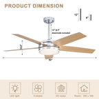 52 Inch Modern Black/Chrome Ceiling Fan with Dimmable LED Lights and Remote Control, 6 Speeds DC Motor Reversible Ceiling Fan for Large Room
