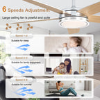 52 Inch Modern Black/Chrome Ceiling Fan with Dimmable LED Lights and Remote Control, 6 Speeds DC Motor Reversible Ceiling Fan for Large Room