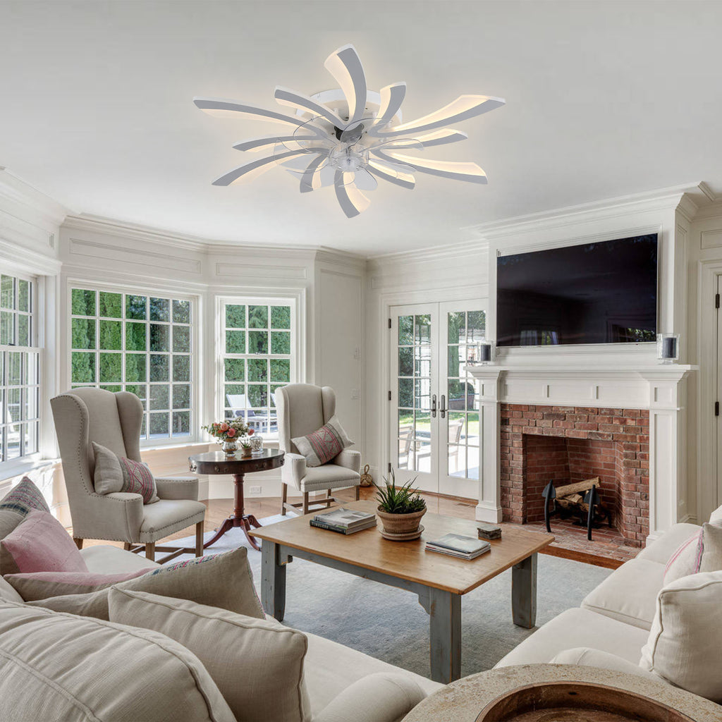 DC3101-BellaDepot 30.7" Medium Flush Mount Reversible Ceiling Fan with Remote and Light Kit Included, 6 Speeds Ceiling Fan