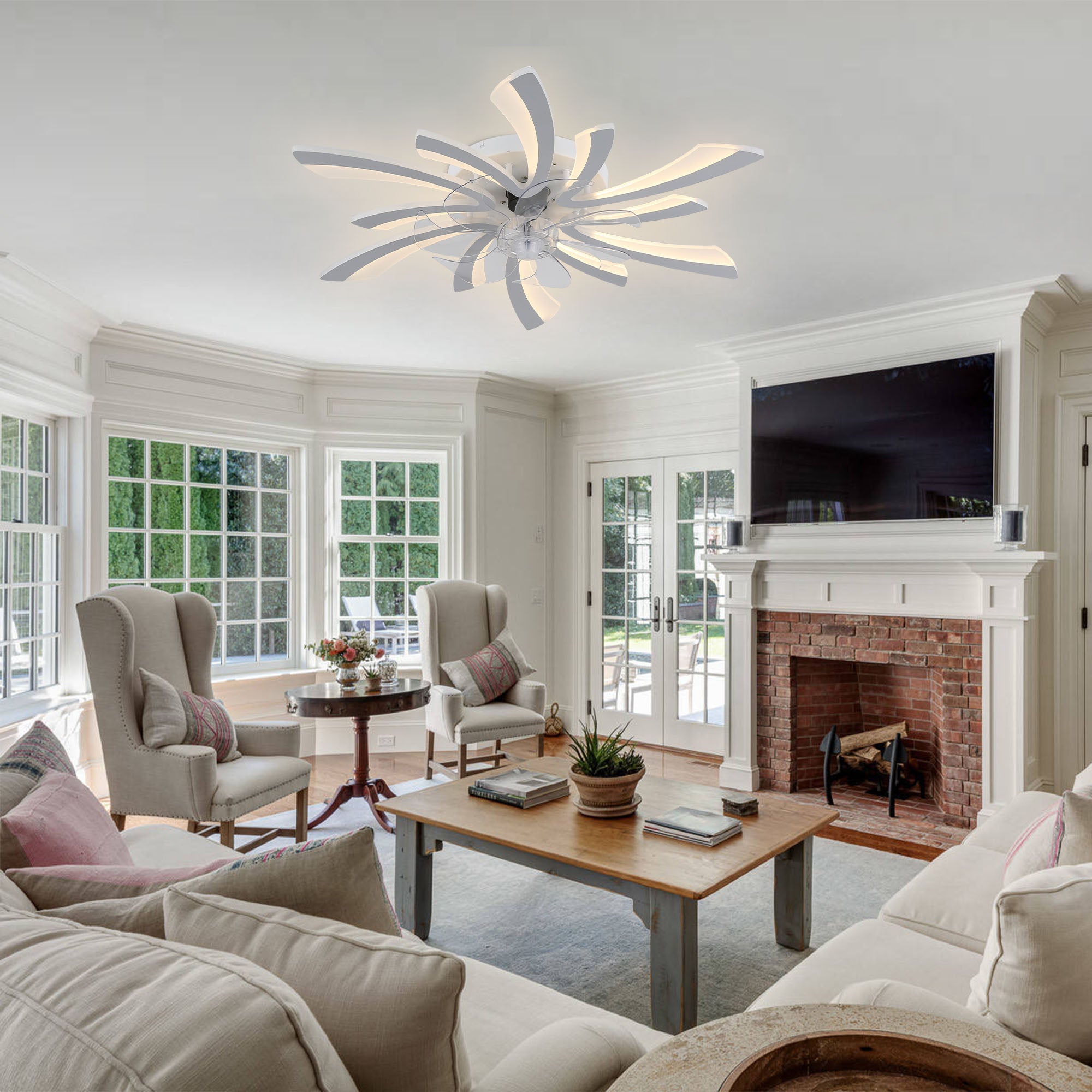 DC3101-BellaDepot 30.7" Medium Flush Mount Reversible Ceiling Fan with Remote and Light Kit Included, 6 Speeds Ceiling Fan