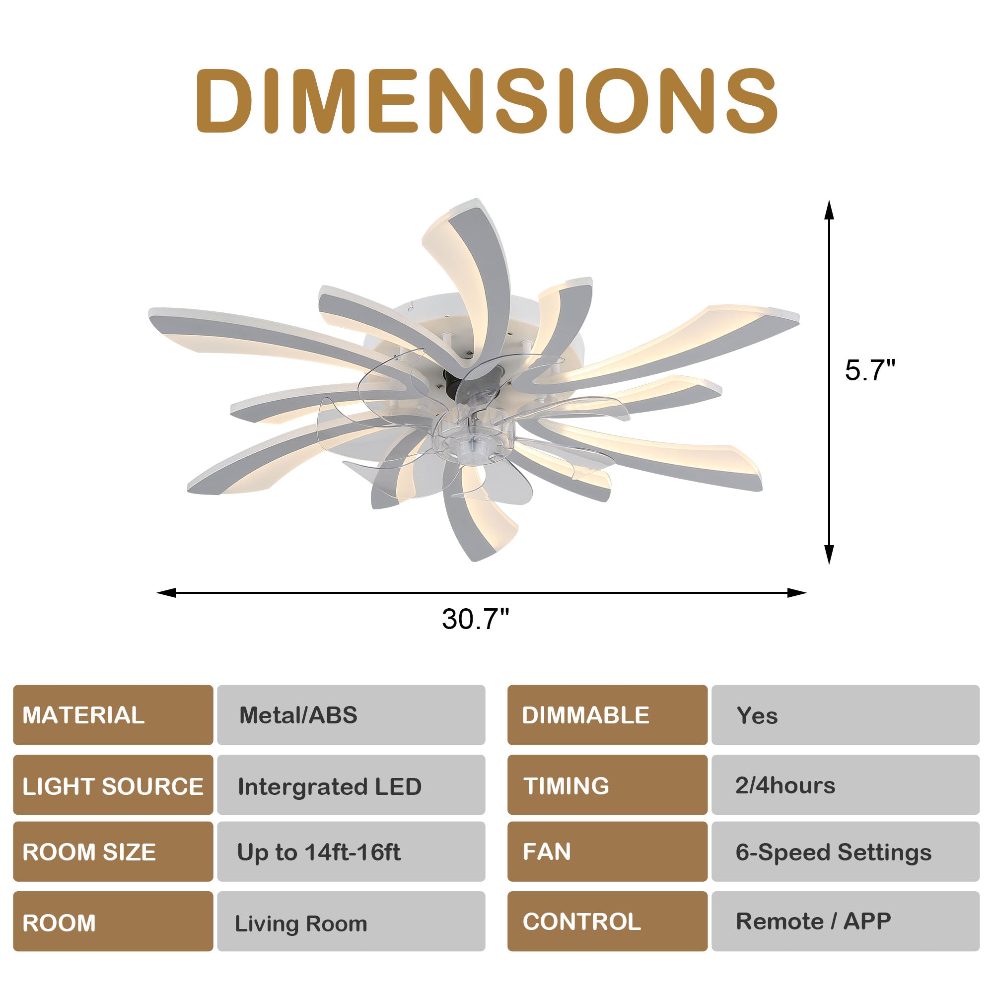 DC3101-BellaDepot 30.7" Medium Flush Mount Reversible Ceiling Fan with Remote and Light Kit Included, 6 Speeds Ceiling Fan
