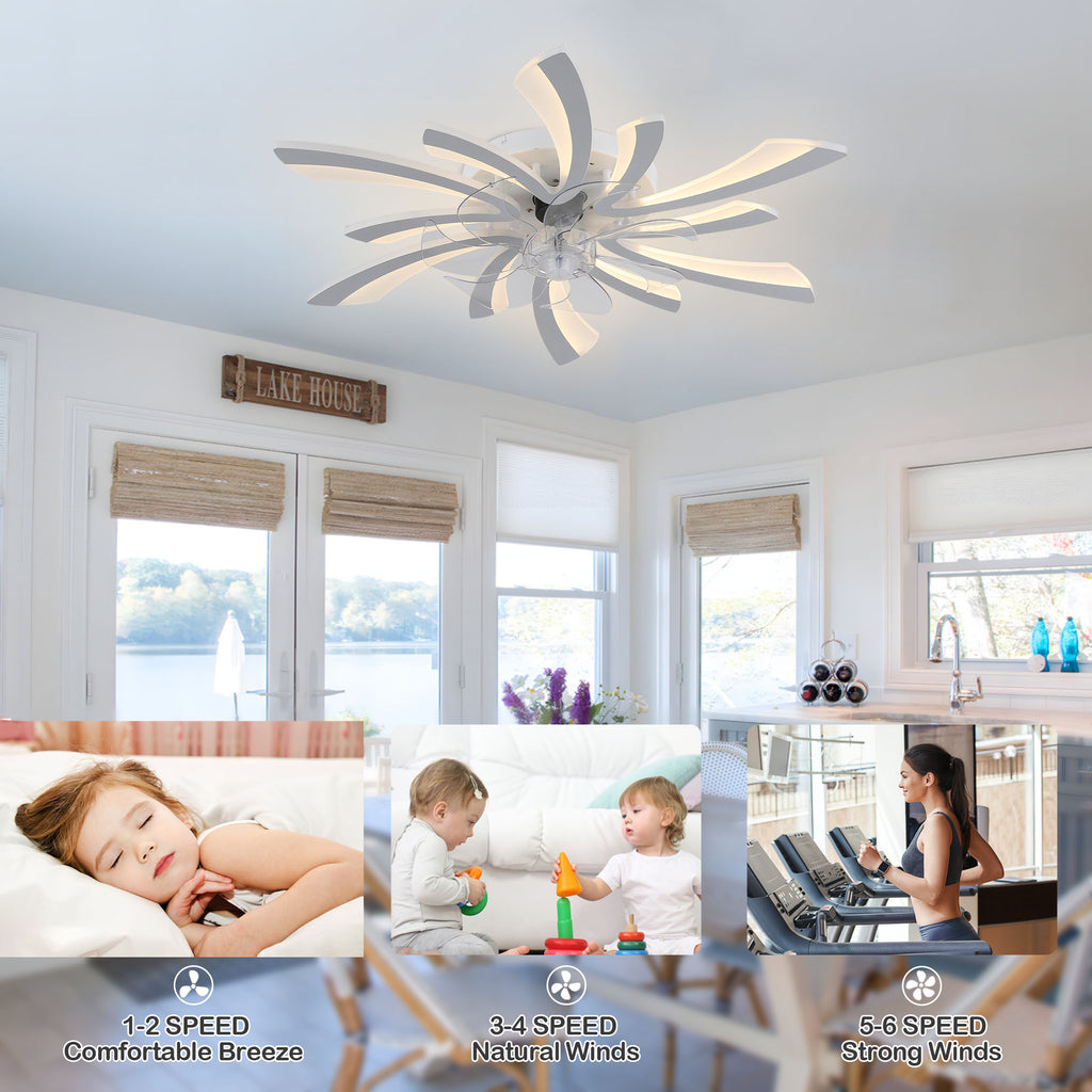 DC3101-BellaDepot 30.7" Medium Flush Mount Reversible Ceiling Fan with Remote and Light Kit Included, 6 Speeds Ceiling Fan
